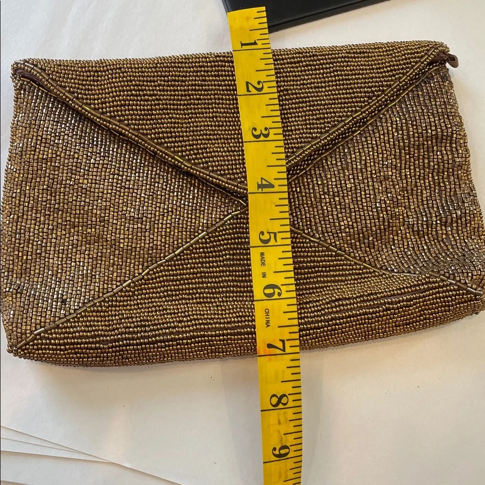 Elegant Brown Beaded Clutch envelope style snap closure